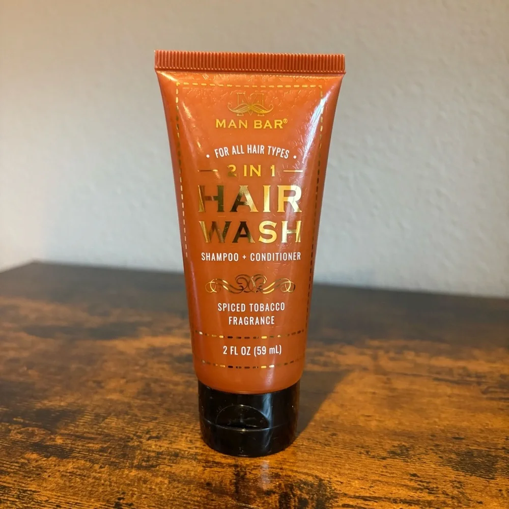 MAN BAR 2 in 1 HAIR WASH Shampoo + Conditioner in Spiced Tobacco Scent Travel